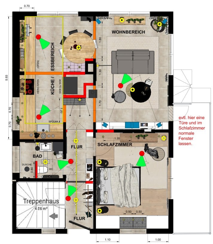 Grundriss Nachher – optimierte Wohnung Wien